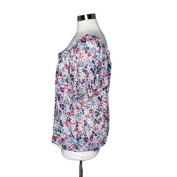 Torrid 1 1X floral blouse white pink multi - Picture 4 of 7